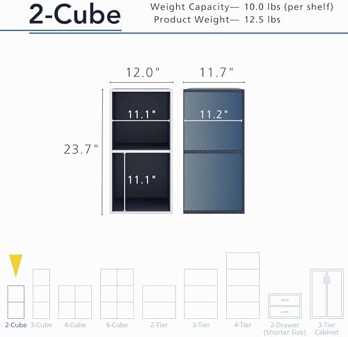 Homes: Inside + Out Apexa 2-Cube Storage Organizer Shelves, Stackable Wood Bookcase Fits Cubby Bins for Organization, Dorm Teen Room Decor & Home Office, Steel Blue - Image 3