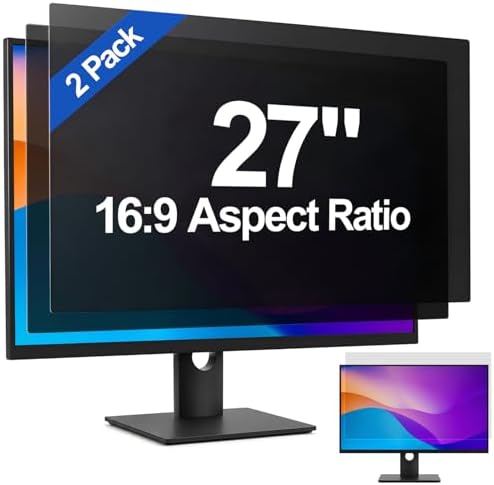 GMOC [2-Pack] 27 Inch Privacy Screen for Computer Monitor, 16:9 Aspect Ratio Anti Blue Light Glare Shield, Removable Blackout Filter for Desktop Security, Anti-Spy Private Protector for 27" Monitor by Unknown