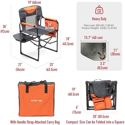 SUNNYFEEL Oversized Camping Chair Portable Directors Chairs with Side Table - Image 3
