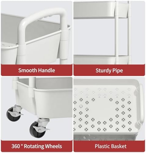 Sywhitta 4-Tier Plastic Rolling Utility Cart with Wheels for Storage,White - Image 3