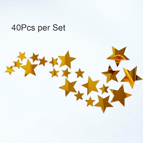 40Pcs 3D Old Gold Stars Acylic Wall Stickers with Adhesive Art Decal Satin Paper Baby Kids Bedroom Home DIY Decor Removable Stickers (Star Gold 2) by Unknown