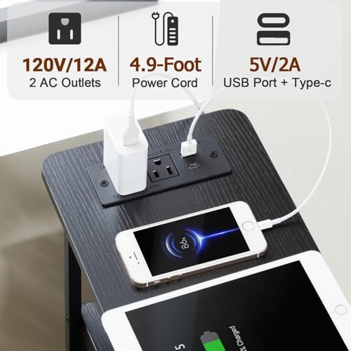 LOAKEKEL Narrow End Table with Charging Station, Small Nightstand - Image 5