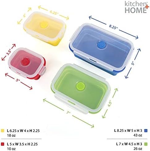 Kitchen Home Thin Bins Collapsible Containers – Set of 4 Rectangle Silicone Food Storage Containers – BPA Free, Microwave, Dishwasher and Freezer Safe - Image 6