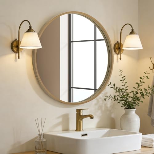 WallBeyond Round Wood Mirror 24 inch Circle Wall Mirror for Bathroom Round Wall Mirror for Wall Decor, Vanity, Entryway Living Room (Natural) - Image 2