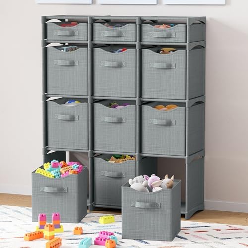 Cube Storage Organizer with Storage Bins Included - The Perfect Closet Organizers and Storage Solution. Includes 12 Storage Cubes, Great For Toy Storage, Closet Storage, Clothes Storage (Grey) - Image 2