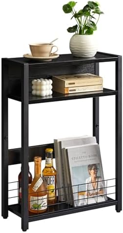 IBUYKE 3 Tier Narrow Side Table,with Magazine Rack, Black UTMZ001B by IBUYKE