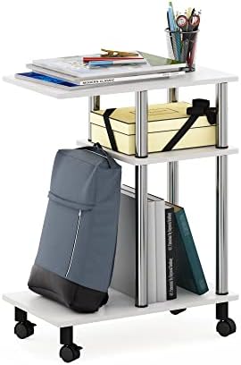 Furinno Turn-N-Tube U-Shaped Side Table with Casters, White Oak/Stainless Steel by Furinno-FitsYourSpaceFitsYourBudget