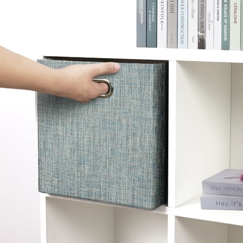 Posprica Storage Basket Bins,13×13×13 Foldable Storage Boxes Fabric Drawer Cubes for Closet Shelf Cabinet Bookcase - Set of 4,Teal - Image 7