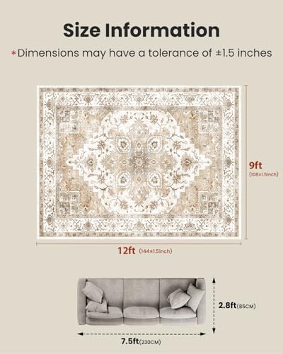 AMADA HOMEFURNISHING 9x12 Area Rugs, Low-Profile Large Washable Area Rug with Non-Slip Backing & Durable Edge Binding, Vintage Rugs for Living Room, Bedroom & Dinning Room - Image 2