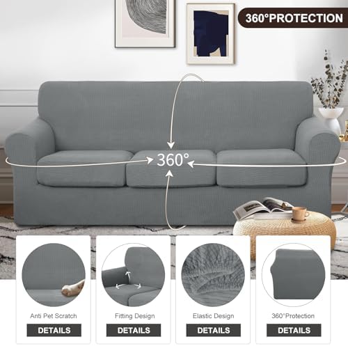 U-NICE HOME 4 Pieces Stretch Couch Cover Sofa Slipcover, Grey - Image 4