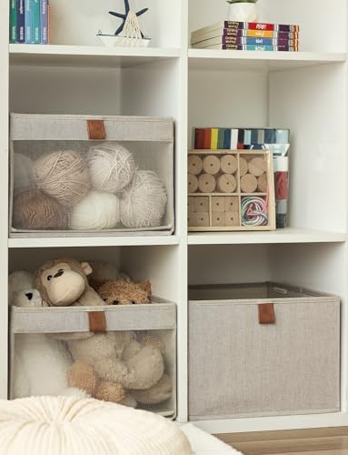 StorageWorks Fabric Storage Bins with Clear Window, Brown and Beige, 3-Pack - Image 3