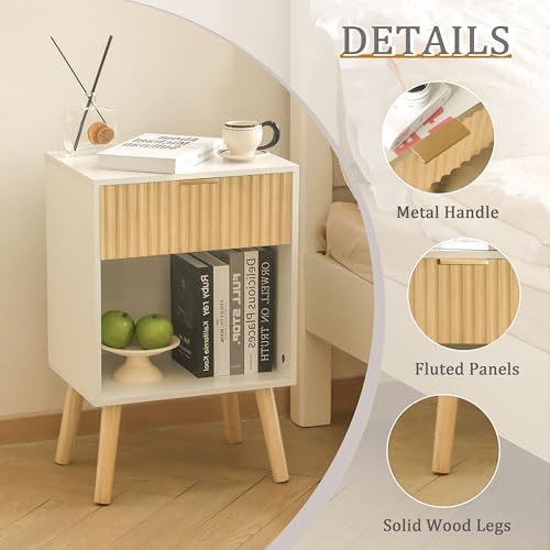 Fultyle Night Stand with Charging Station, Fluted Bedside Table with Drawer - Image 5