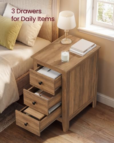 VASAGLE Side End Table with 3 Storage Drawers, Nightstand Farmhouse - Image 4