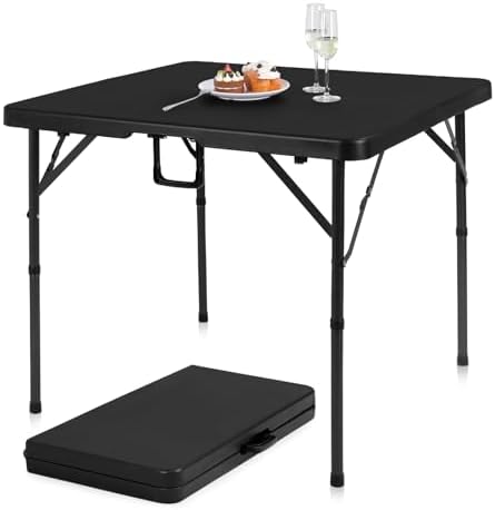 pollilar 34" Folding Card Table Square Portable with Detachable Legs Black by Pollilar