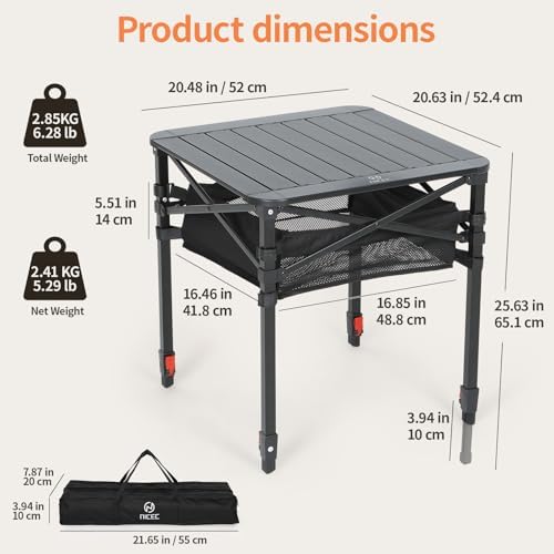 Nice C Aluminum Square Adjustable Height Camping Folding Table(20'' M Size) - Image 2
