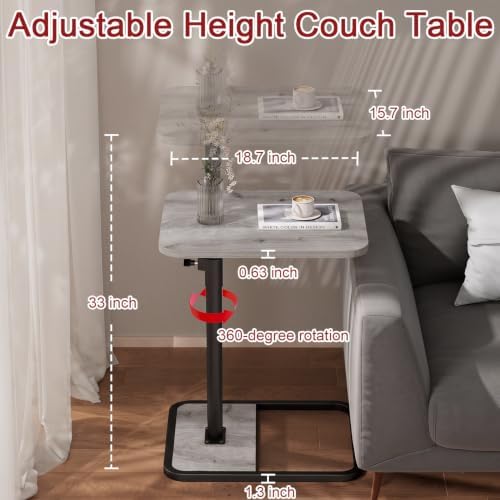 GOYLSER Large C Shaped End Table for Couch, Height Adjustable Living Room Rotating Couch Tray Tables Sofa Table Tv Trays for Bedroom, Swivel Wooden Side Table for Small Space, Grey - Image 2
