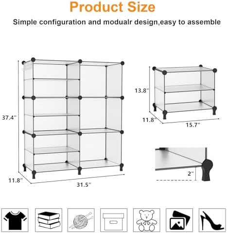 AWTATOS 6 Cube Closet Organizer Storage Shelves, Translucent - Image 3