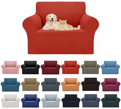 Cupuamon 2026 New Stretch Chair Sofa Slipcovers Couch Cover for 1 Seater Furniture Protector Sofa Covers with Elastic Bottom Jacquard Fabric Small Checks for Pets, Kids - Pureed Pumpkin by Cupuamon