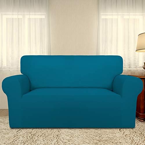 PureFit Stretch Loveseat Covers Fleece Couch Covers for Sofa Peacock Blue - Image 2