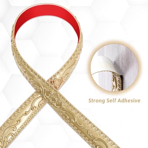 16.4 Feet Champagne Gold Flexible Molding Trim Wall Trim, Mirror Frame Trims, Cabinet Border Self Adhesive Peel and Stick Molding Ceiling Moldings for Bathroom Home Decor, Champagne Gold - Image 4