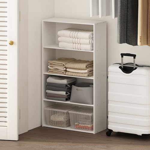 Furinno Reed Closet Organizers and Storage, 4-Tier Closet Organizer, Open Shelf Closet Storage, for Wardrobe, Bedroom, Living Room, White by Furinno-FitsYourSpaceFitsYourBudget