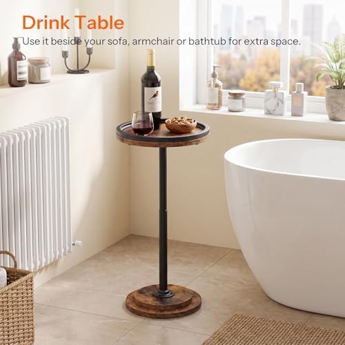 HOOBRO Small Round Side Table, Drink Table, Coffee Martini Table with Pedestal Accent for Small Spaces in Living Room, Bedroom, Sofa Couch, Rustic Brown BF168BZ01 - Image 5