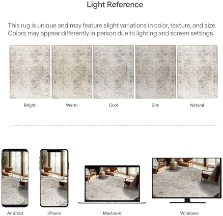 ReaLife Rugs Machine Washable Area Rug - Living Room Bedroom Bathroom Kitchen Entryway Office - Padded Low Pile Stain Resistant Premium - Boho Farmhouse Vintage - Joy - Beige Ivory 4' Round - Image 5