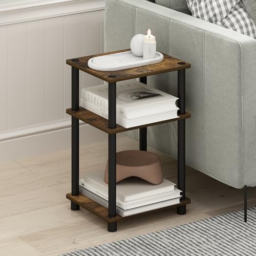Furinno JUST Toolless 3-Tier Side Table, Open Shelf End Table, Amber Pine - Image 2