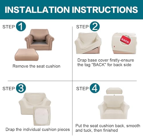 Turquoize 2 Piece Chair Covers Armchair Slipcovers for Living Room Armchair Sofa Cover with Individual Cushion Covers Feature Jacquard Fabric (Chair, Island Fossi) - Image 6
