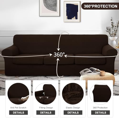 U-NICE HOME 4 Pieces Oversized Stretch Couch Cover Slipcover, Chocolate - Image 4