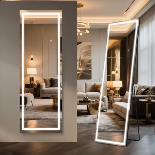 Kosmonia 63"x24" Frameless Full Length Mirror, Dimmable 3 Color LED Light by Kosmonia