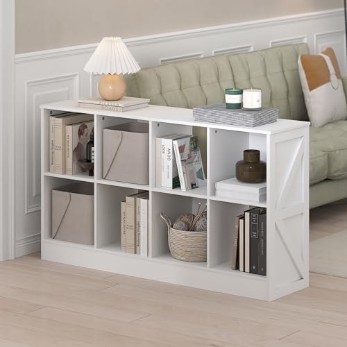 Furinno Jensen Book Shelf, 8-Cube Farmhouse Bookshelf, Display Bookcase, 11.8 x 47.6 x 26.8, for Living Room, Bedroom, Home Office, White - Image 2