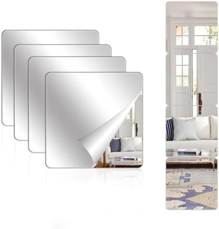 Mirror Stickers for Walls 4 Packs Self Adhesive Stick on Mirror Tiles by Abyssaly