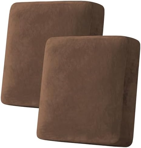 H.VERSAILTEX Velvet Stretch Couch Cushion Cover Plush Cushion Slipcover for Loveseat Cushion Furniture Protector Seat Cushion Sofa Cover (2 Piece Medium Sofa Cushion Covers, Caramel Cafe) by HVERSAILTEX