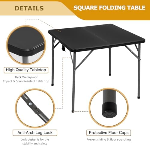 FDW | 34" Folding Table | Black | Portable Plastic Table - Image 4