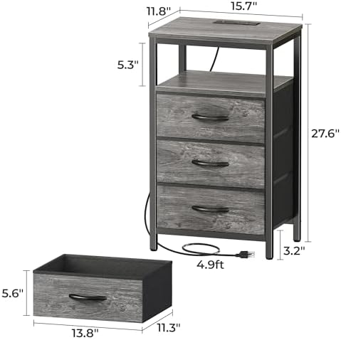 Huuger Nightstand with Charging Station, 27.6 Inch Bedside Table,Side Table - Image 2
