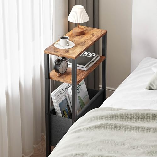 Narrow Side Table, Slim End Table with Magazine Rack, Skinny Bedside Table for Small Spaces, 3 Tier Sofa Couch Table Nightstand for Living Room, Bedroom, Rustic Brown LET503R - Image 5