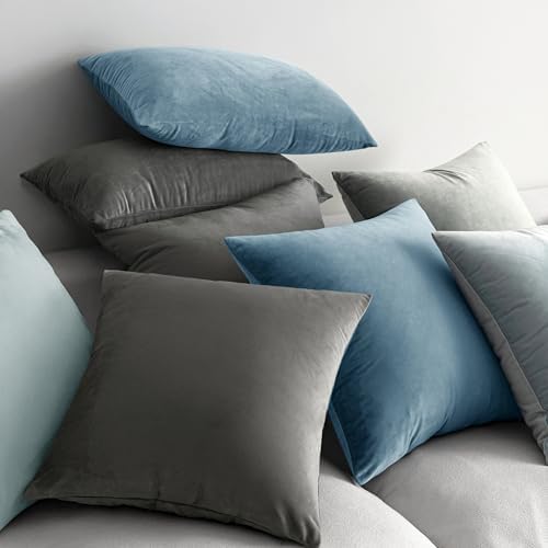 MIULEE Velvet Throw Pillow Covers 22x22 Inch Pack of 2 Blue Gray - Image 4