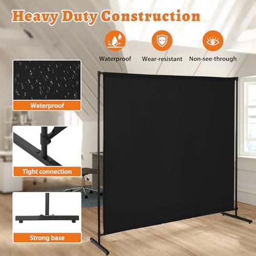 Room Divider Single Panel, 71''W x 71''H Height Adjustable Large Room Divider Panel for Office, Fabric Portable Privacy Screen Wall Divider for Room Separation, Black Freestanding Partition Separators - Image 5