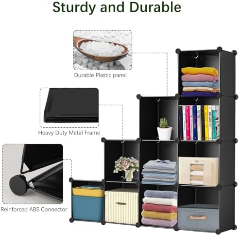 Whitmor 16 Cube Closet Organizers and Storage, Stackable Plastic Closet Shelves with Hooks & Mallet, DIY Clothes Organizer, Cube Bookshelf, Portable Storage Organizer for Bedroom, Home, Office, Black - Image 4