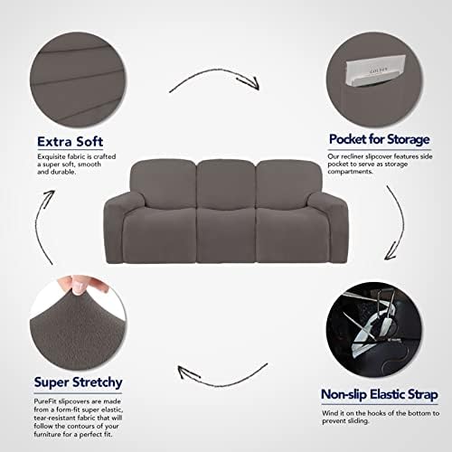 PureFit Super Stretch 3 Seats Recliner Sofa Couch Cover with Pocket - Image 3