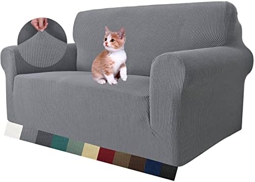 MAXIJIN Stretch Loveseat Sofa Slipcovers 1 piece Love Seat Couch Covers for 2 Cushion Couch Non Slip Sofa Cover Washable Dog Cat Proof Furniture Protector Pet Friendly (Loveseat, Light Gray) by MAXIJIN