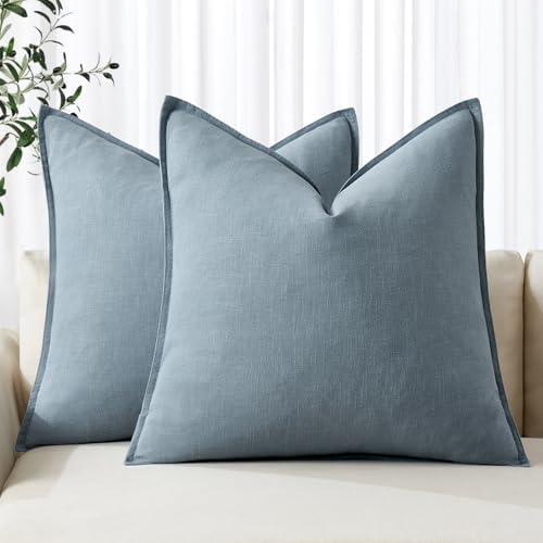 MIULEE Decorative Linen Euro Sham Pillow Covers 28x28 Inch Blue Grey by MIULEE