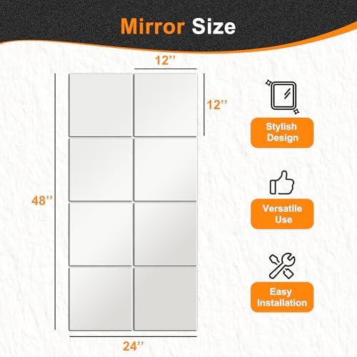 Delma Glass Mirror Tiles, 12'' x 12'', 8 PCS - Image 3