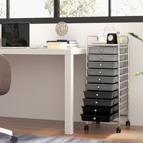 MEDIMALL 10 Drawers Rolling Storage Cart, Multipurpose Craft Storage Cart with Wheels, Mobile Tools Scrapbook Paper Organizer Cart for Office School Home Use - Image 2