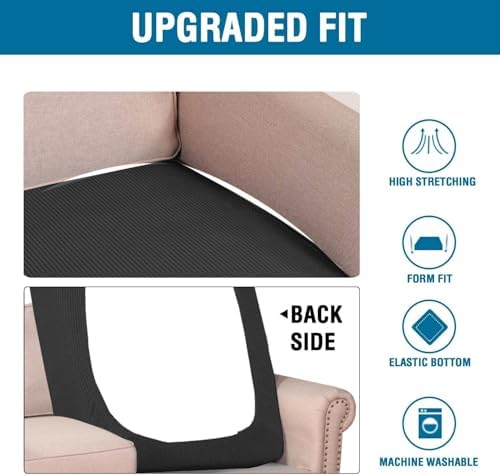 H.VERSAILTEX Super Stretch Individual Chaise Cover Sectional Couch Covers for L Shaped Sofa Both Left/Right Featuring Thick Jacquard Textured Twill Fabric (1 Piece Chaise Cover Large, Black) - Image 6