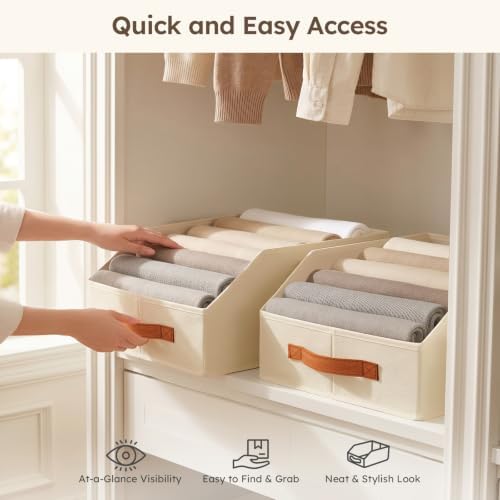 Homsorout Fabric Storage Bins for Organizing - 10 Pack Large Trapezoid Collapsible Storage Bins with Front Handle, Closet Organizers and Storage for Bedroom, Home Shelves, Small Spaces, Beige - Image 4