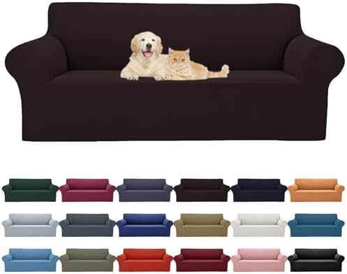 Cupuamon 2026 New Stretch Sofa Slipcovers Couch Cover for 3 Cushion Furniture Protector Sofa Covers with Elastic Bottom Jacquard Fabric Small Checks for Pets, Kids -Sofa, Chocolate by Cupuamon