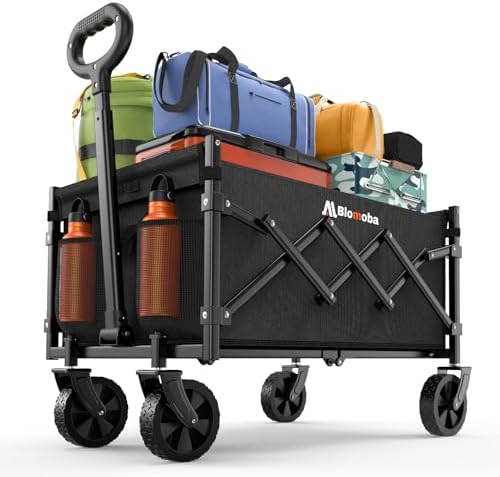 Blomoba Folding Wagon Cart with Wheels, 220lbs Utility Wagon Cart, Black by Blomoba