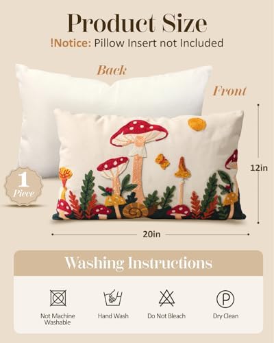 Embroidered Lumbar Pillow Cover 20x12 Inch, Mushroom Moon - Image 4